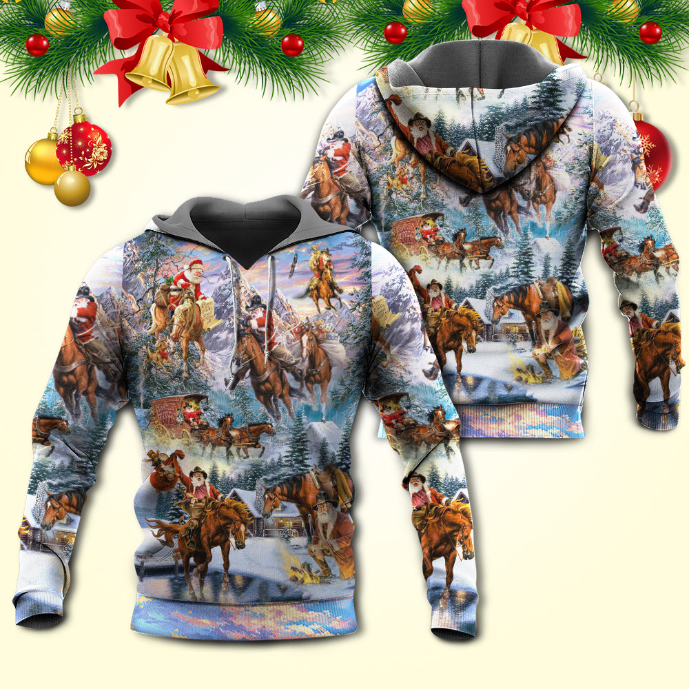 Santa Riding Horse Winter Hoodie For Christmas Events Holiday Travel And Comfortable Casual Outfits