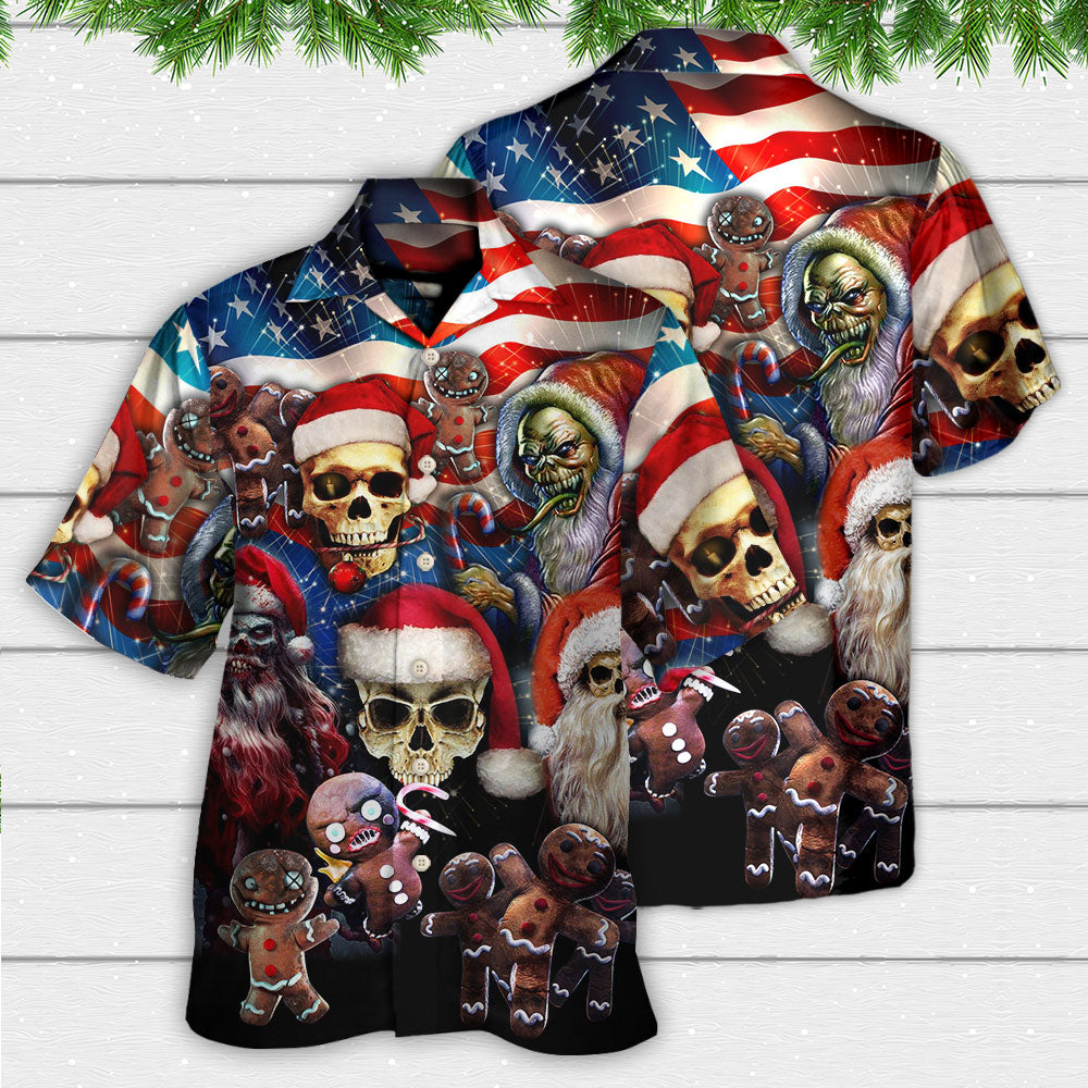 Skull Christmas US Flag Horror Skeleton Hawaiian Shirt Pattern View For Lightweight Everyday Style