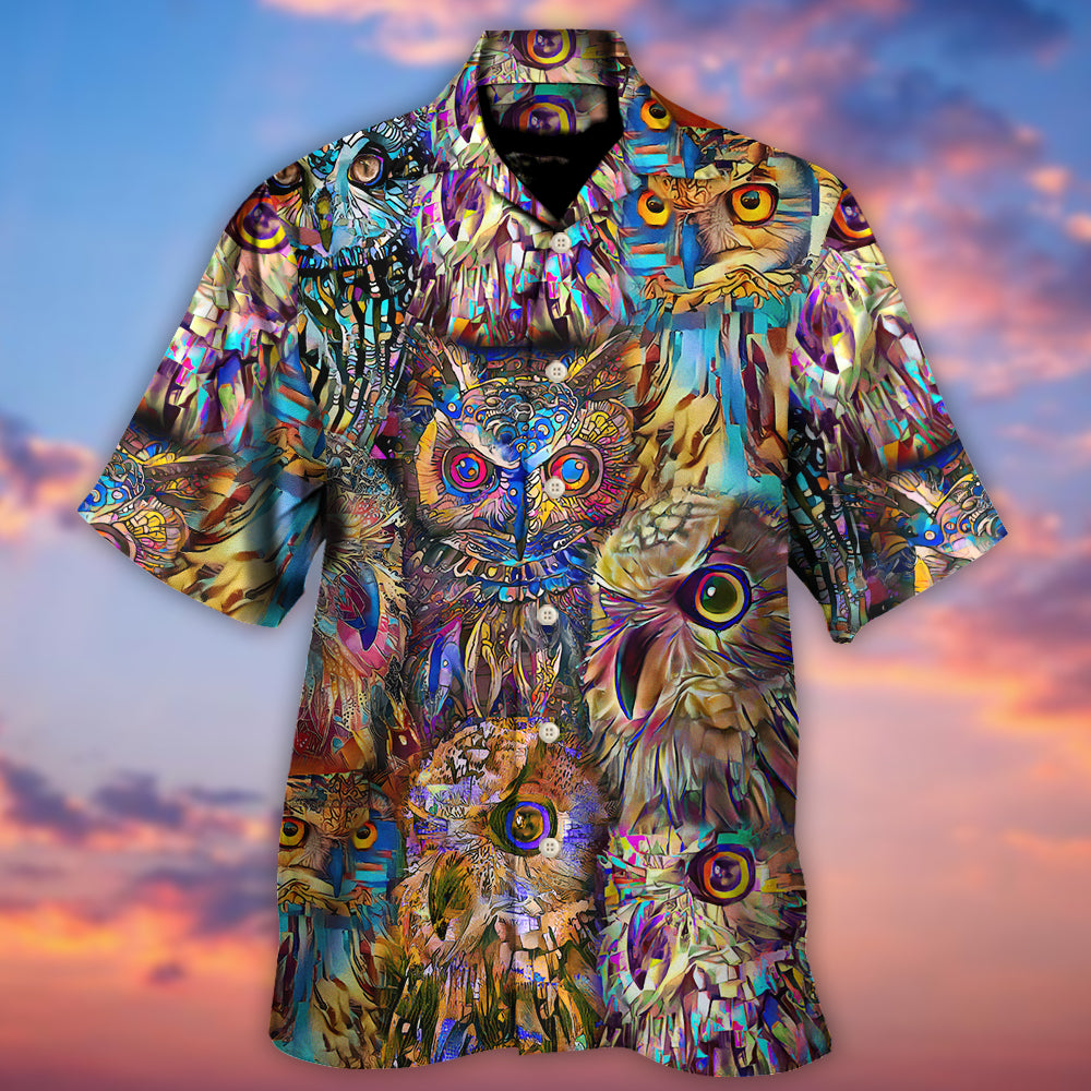 Neon Colorful Owl Wild Animal Hawaiian Shirt For Vacation Days And Relaxed Coastal Outings