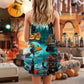Halloween Black Cat Pumpkin Scary Style V-Neck Sleeveless Cami Dress For Vacations And Casual Warm Weather Wear