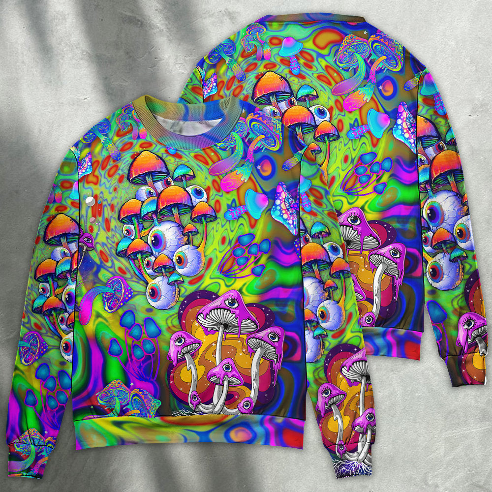 Colorful Hippie Mushroom Trippy Sweater For Free Spirited Outfits Holidays And Everyday Comfort