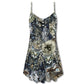 Vintage Cat Floral Neutral V-Neck Sleeveless Cami Dress For Vacations And Casual Warm Weather Wear