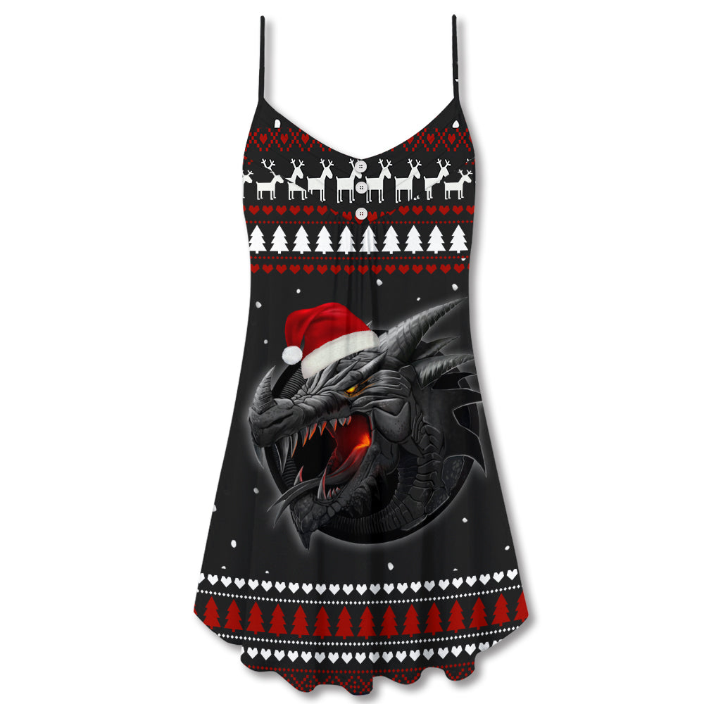 Christmas Dragon Strong Holiday Cheer V-Neck Sleeveless Cami Dress For Festive Events And Casual Summer Styling