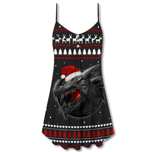Christmas Dragon Strong Holiday Cheer V-Neck Sleeveless Cami Dress For Festive Events And Casual Summer Styling