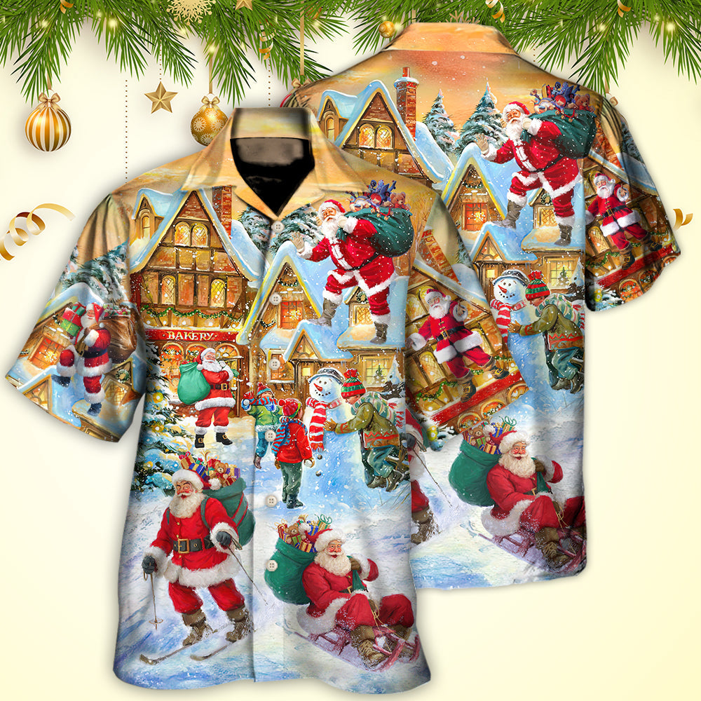 Christmas Santa Town Hawaiian Shirt Design View For Summer Travel