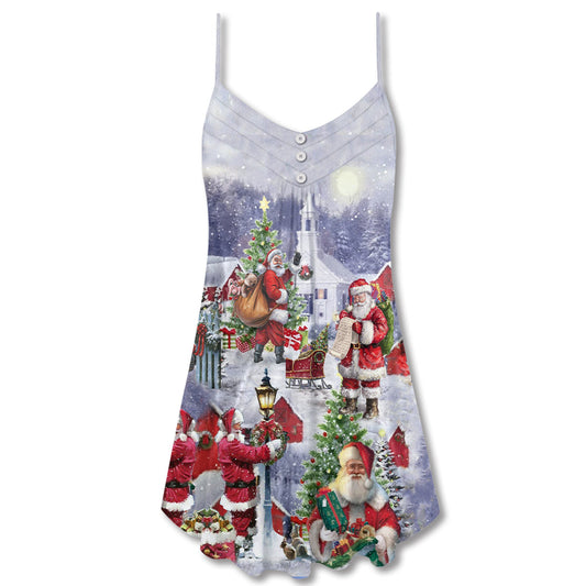 Christmas Santa Is Coming V-Neck Sleeveless Cami Dress For Festivals Travel And Relaxed Casual Summer Wear