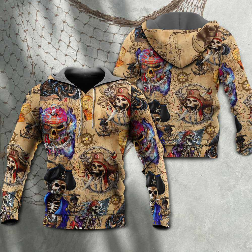 Pirate Skull Treasure Map Hoodie For Alternative Fashion Events And Relaxed Everyday Wear
