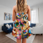 Colorful Cat Art Mixer V-Neck Sleeveless Cami Dress For Vacations And Casual Warm Weather Wear