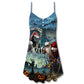 Christmas Santa Skull Holiday V-Neck Sleeveless Cami Dress For Festivals Travel And Relaxed Casual Summer Wear