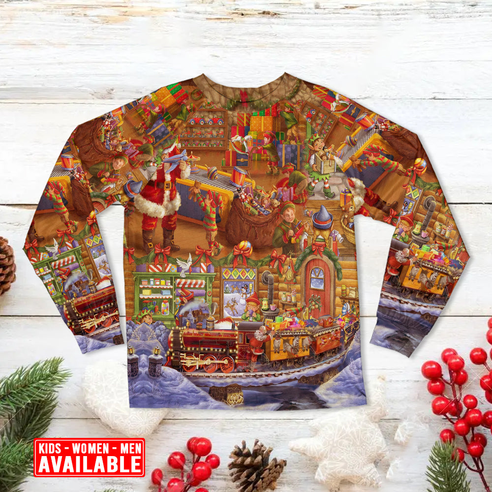Santa Christmas Happiness Long Sleeve Pajamas Set For Holiday Travel And Comfortable Home Wear