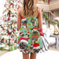 Pugmas Santa Merry Christmas Snow V-Neck Sleeveless Cami Dress For Vacations And Casual Warm Weather Wear