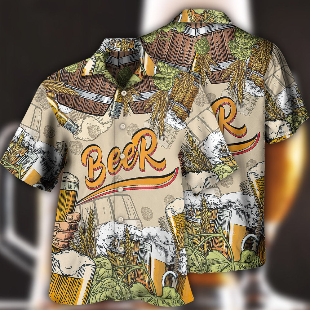 Funny Drink Beer Theme Hawaiian Shirt Button Front Artwork For Weekend Trips