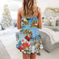 Robin Birds Merry Christmas V-Neck Sleeveless Cami Dress For Holiday Parties And Relaxed Vacation Wear