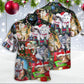 Festive Cat Christmas Tree Hawaiian Shirt Button Front Artwork For Weekend Trips