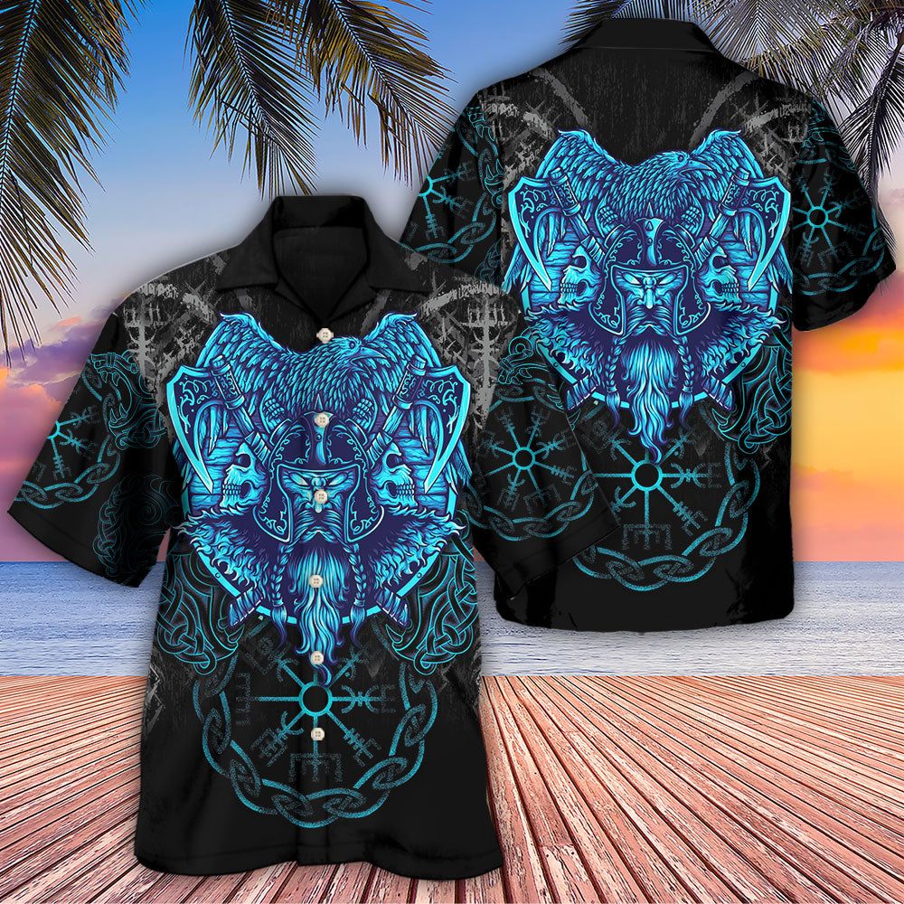Blue Norse Warrior King Hawaiian Shirt For Coastal Adventures And Warm Weather Wear