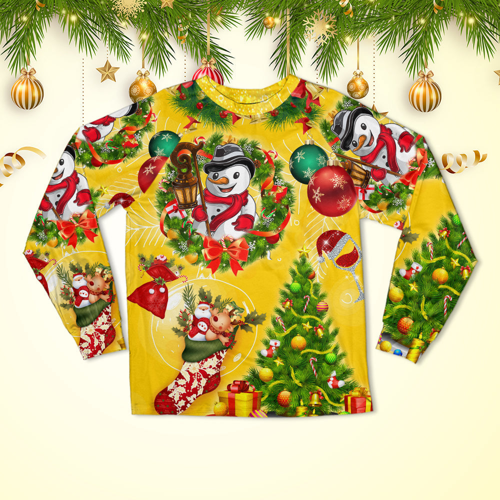 Happy Snowman Christmas Tree Lights Long Sleeve Pajamas Set For Festive Sleepovers And Family Photos