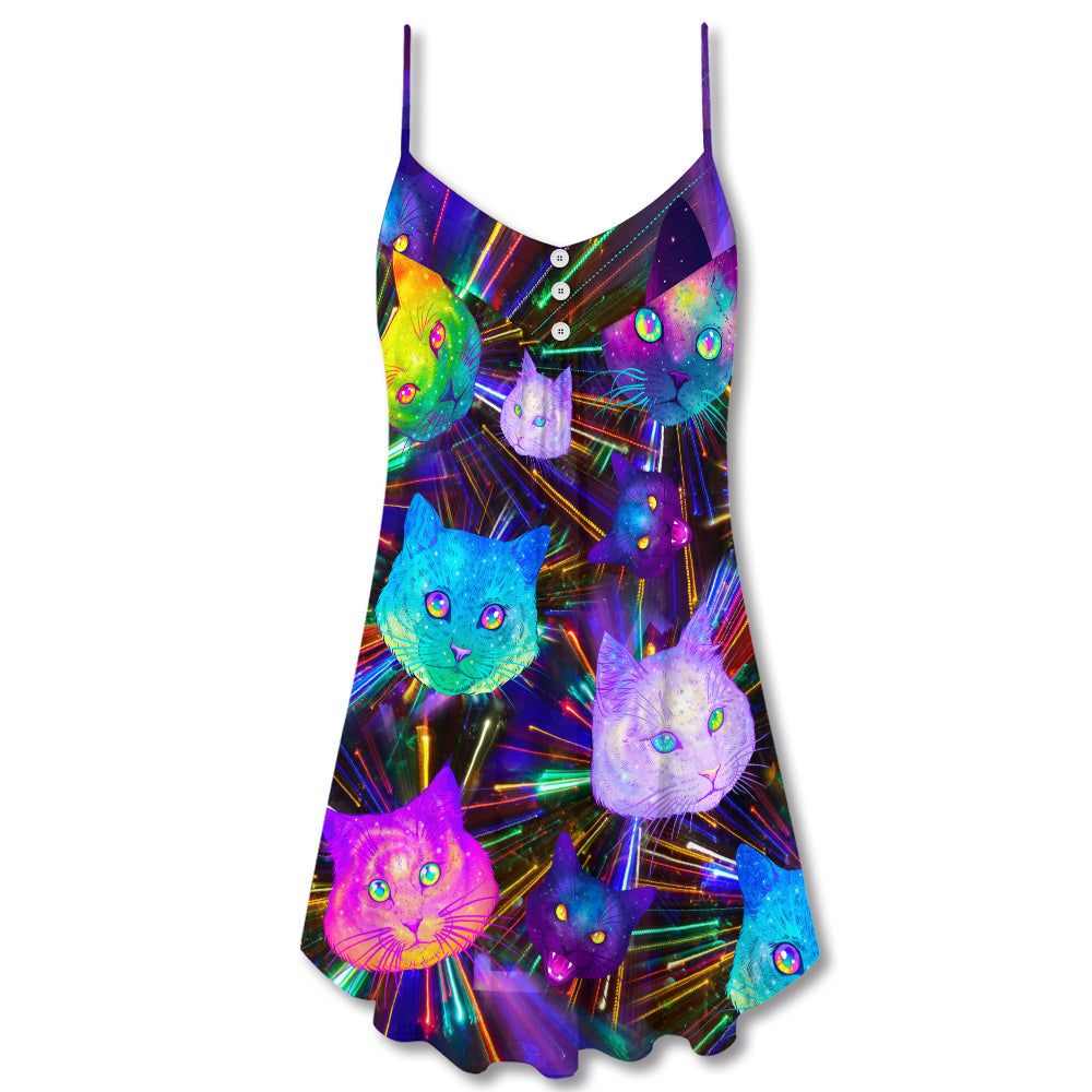 Space Cat Evolution Style V-Neck Sleeveless Cami Dress For Mythical Art Lovers And Relaxed Warm Weather Fashion