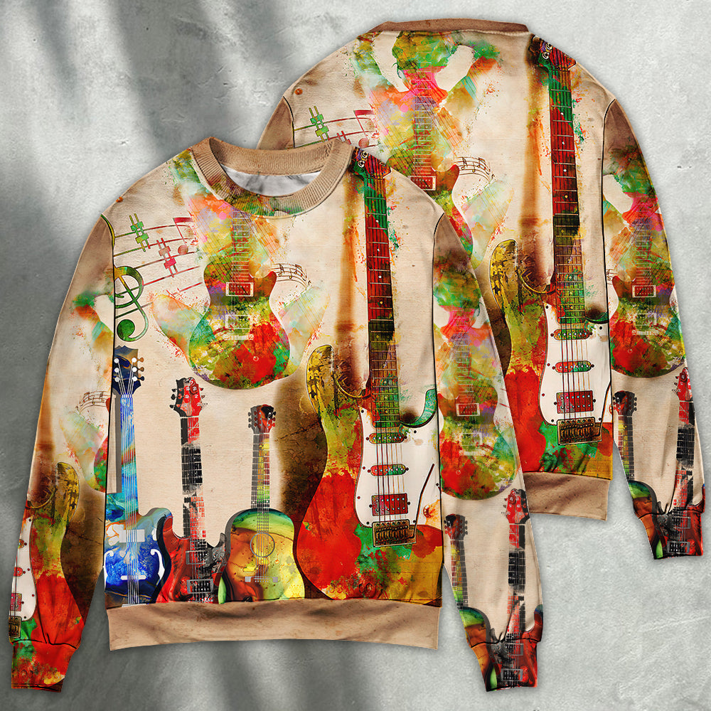 Abstract Colorful Guitar Sweater For Holidays Parties And Comfortable Everyday Wear