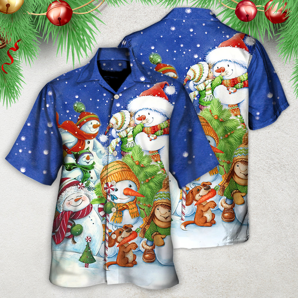 Festive Christmas Snowman Hawaiian Shirt Tropical Styling View For Thoughtful Gifting