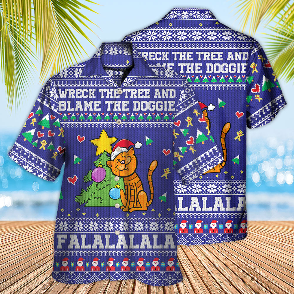 Cat Wreck Tree Blame Doggie Christmas Hawaiian Shirt For Poolside Relaxation And Sunny Getaways
