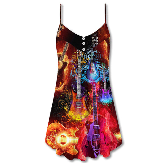 Acoustic Guitar Lover Colorful V-Neck Sleeveless Cami Dress For Music Festivals And Casual Summer Wear