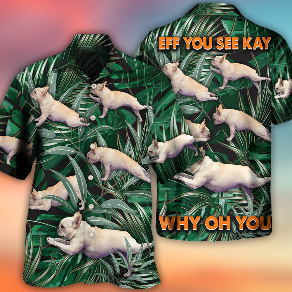 Tropical Bulldog Yoga Pose Hawaiian Shirt Artwork Detail For Resort Trips And Outdoor Activities