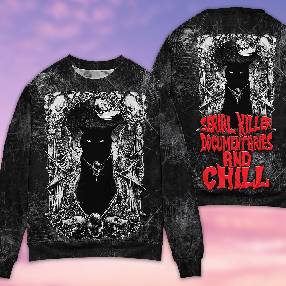 Black Cat Spooky Movie Night Sweater For Animal Lovers Casual Wear Holidays And Thoughtful Gifting