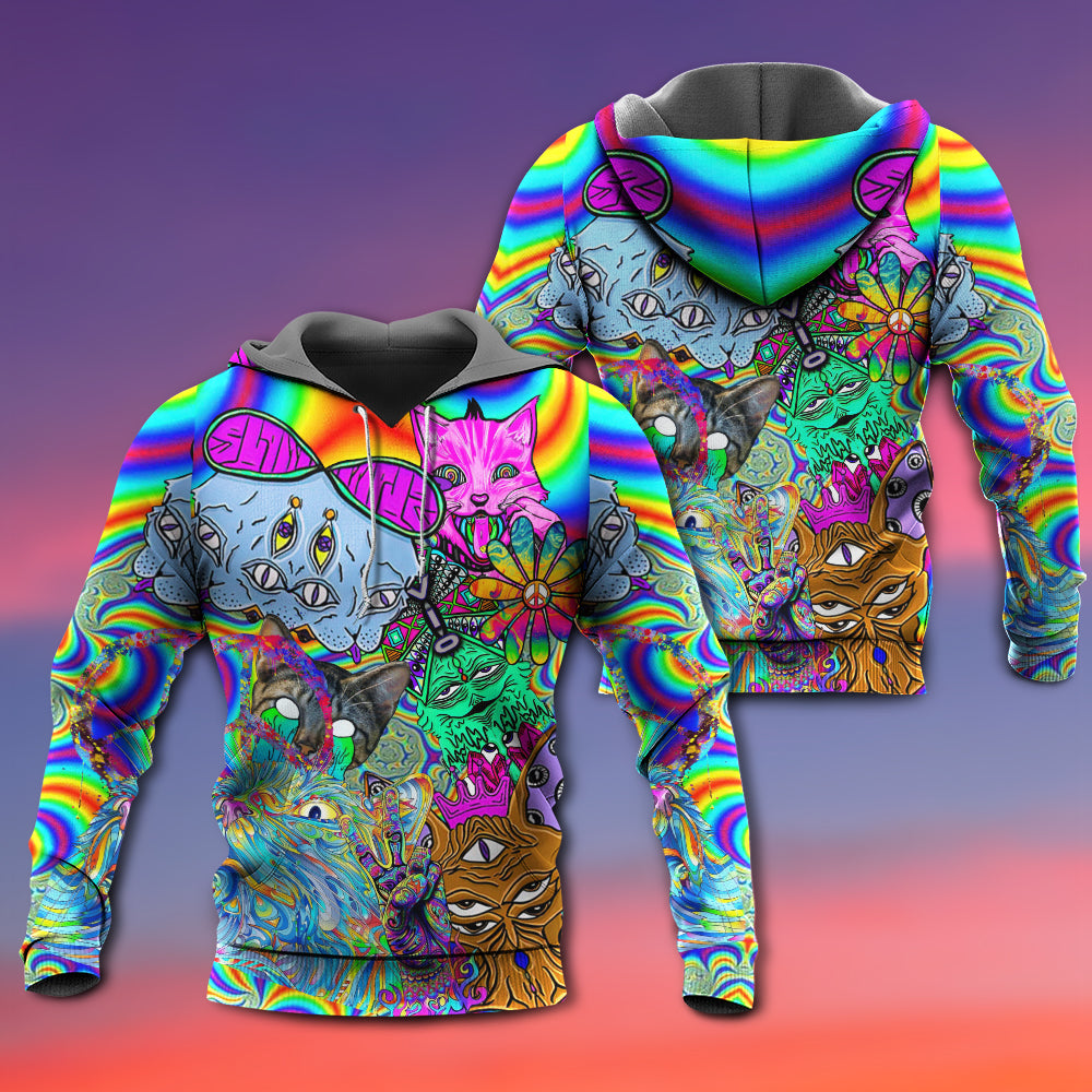 Hippie Cat Trippy Mind Hoodie For Bohemian Streetwear Festivals Travel And Everyday Comfort