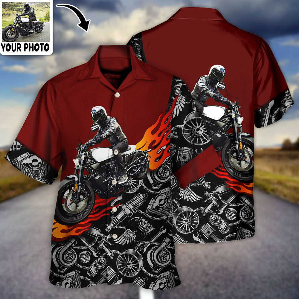 Motorcycle Biker Flame Personalized Photo Hawaiian Shirt All Over Print Detail For Weekend Trips