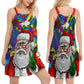 Hippie Funny Santa Claus Christmas V-Neck Sleeveless Cami Dress For Music Festivals And Thoughtful Boho Gifting