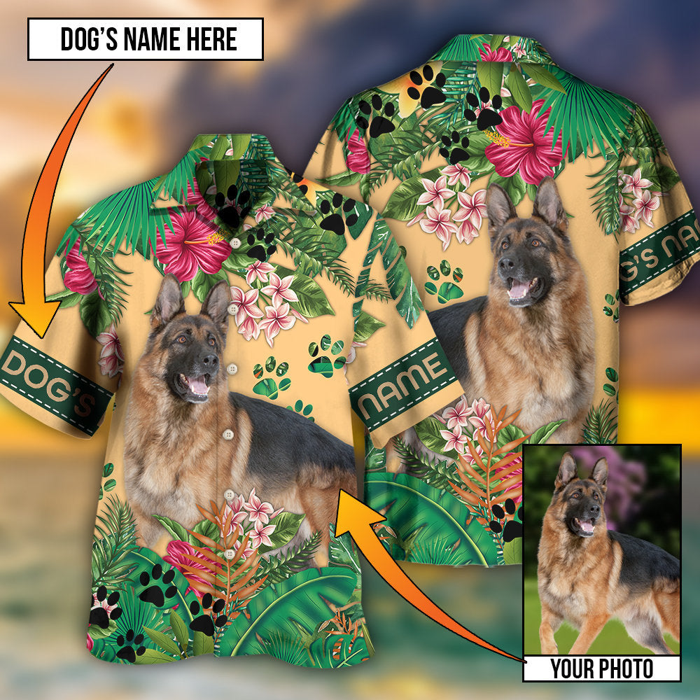 German Shepherd Strong Dog Personalized Photo Hawaiian Shirt Collar And Front View For Summer Travel