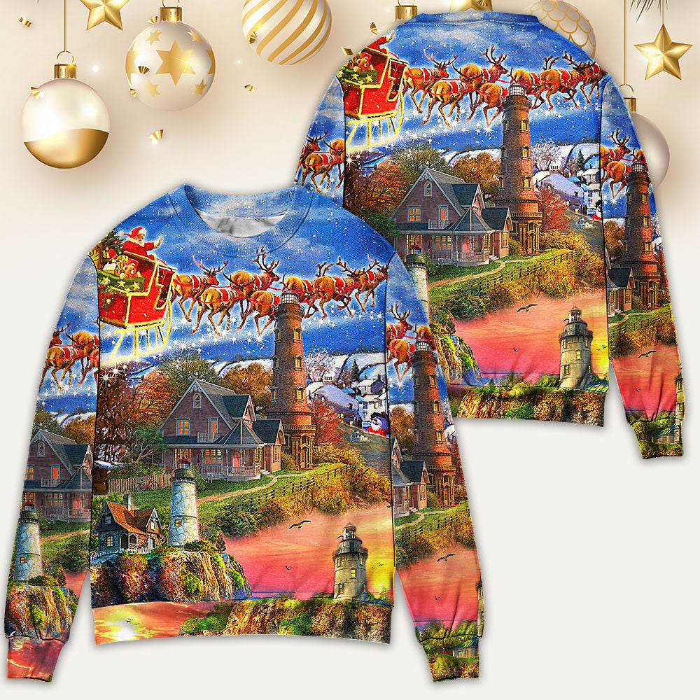 Lighthouse Christmas In Storm And Darkness Sweater For Winter Parties Seasonal Adventures And Relaxed Everyday Styling