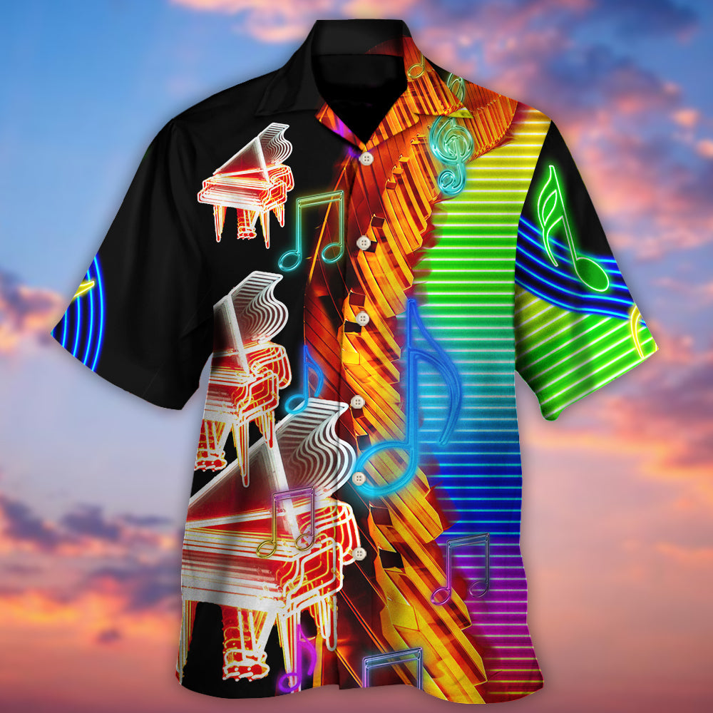 Neon Colorful Piano Music Hawaiian Shirt Design View For Casual Summer Styling