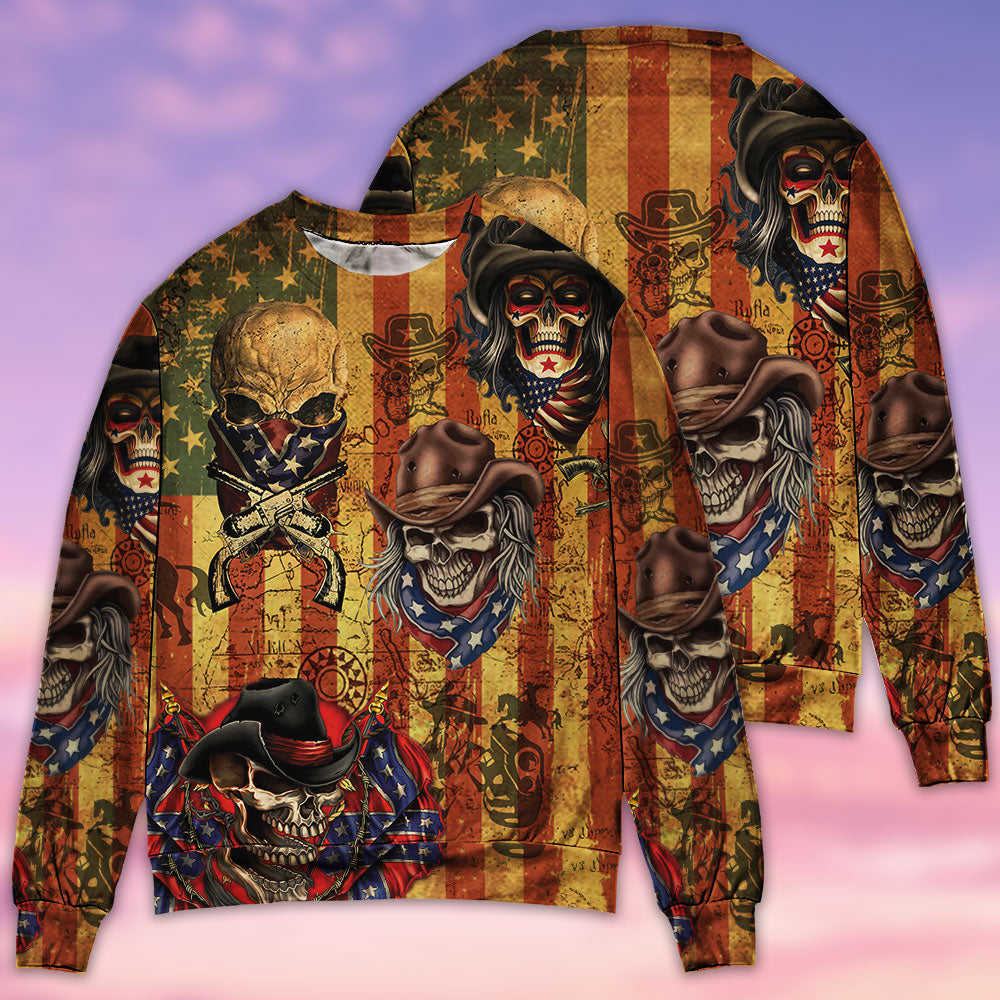 Retro Cowboy Skull America Sweater For Fantasy Fans Casual Outings And Weekend Adventures