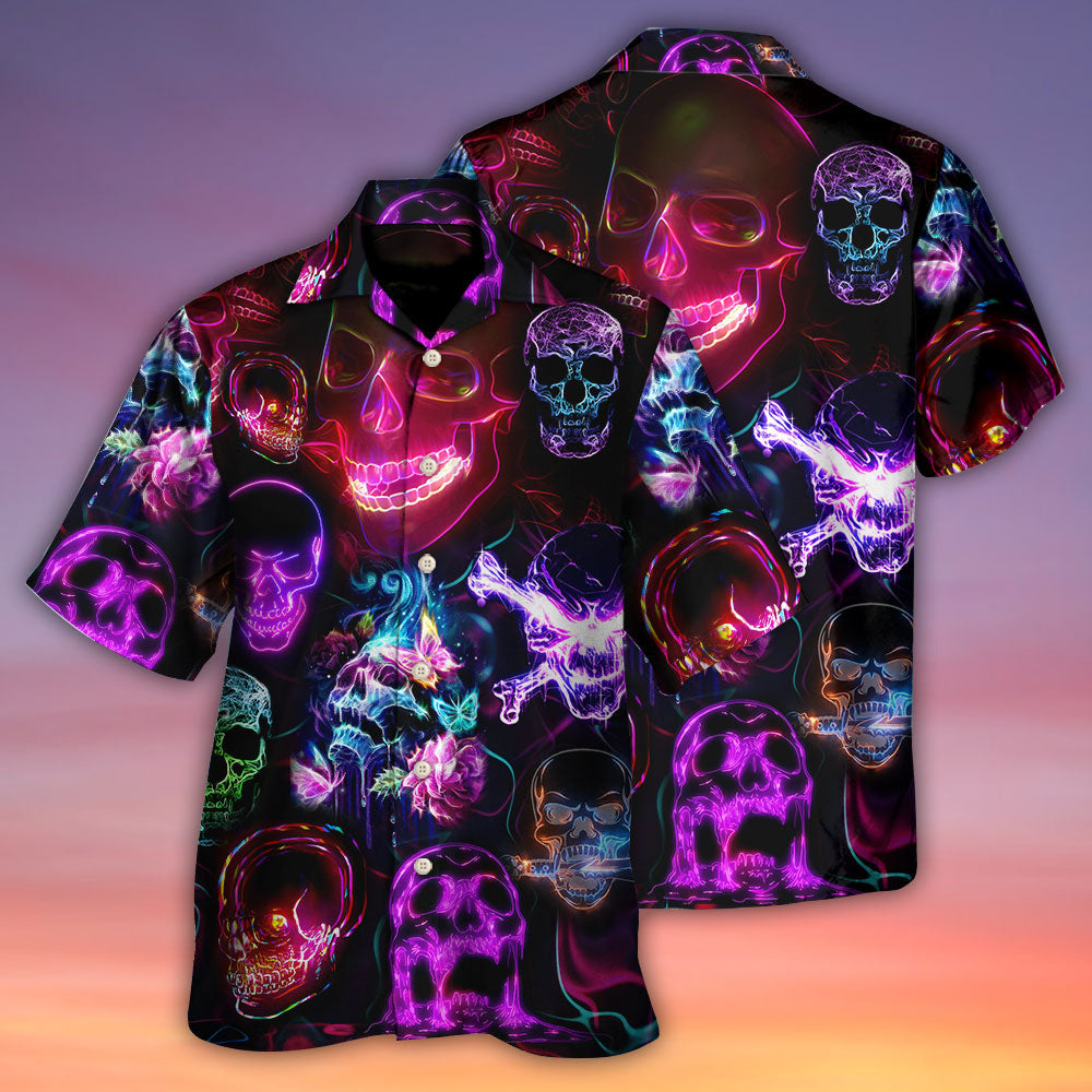 Neon Happy Skull Holiday Hawaiian Shirt For Warm Weather Adventures And Everyday Comfort