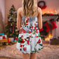 Santa Snowman Town Scene V-Neck Sleeveless Cami Dress For Festive Gatherings Travel And Casual Holiday Styling