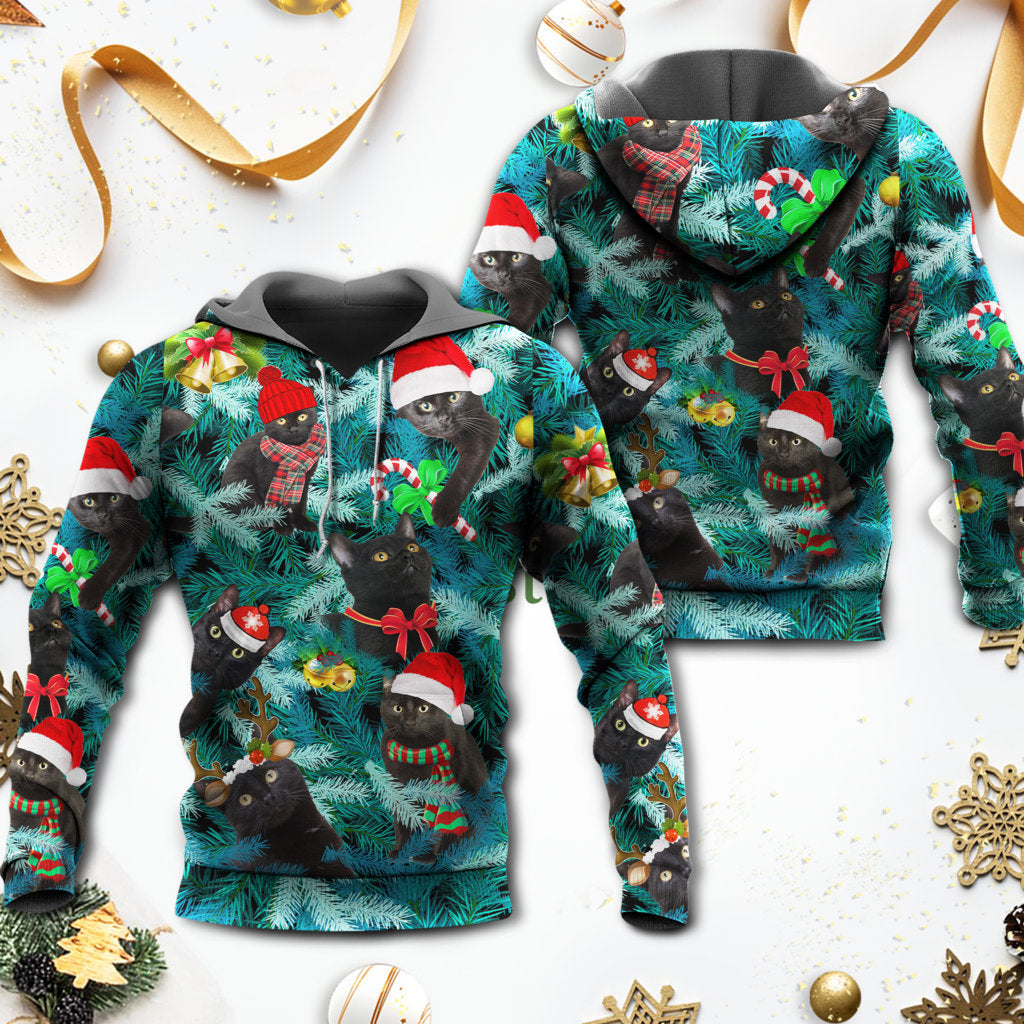 Black Christmas Cat Jolly Mood Hoodie For Festive Days Casual Adventures And Thoughtful Seasonal Gifting