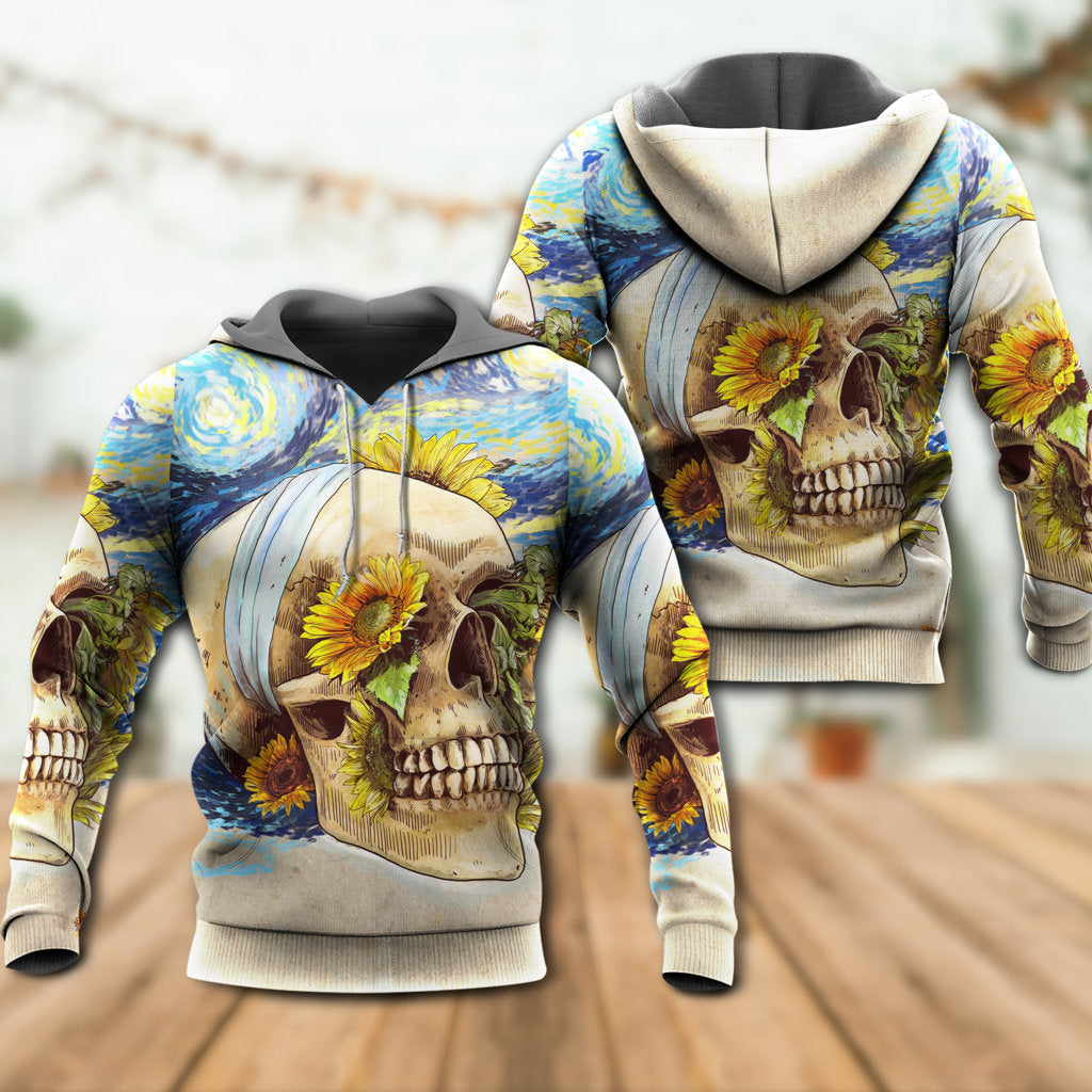 Vintage Skull Sunflower Starry Hoodie For Bold Streetwear Seasonal Events And Comfortable Layering