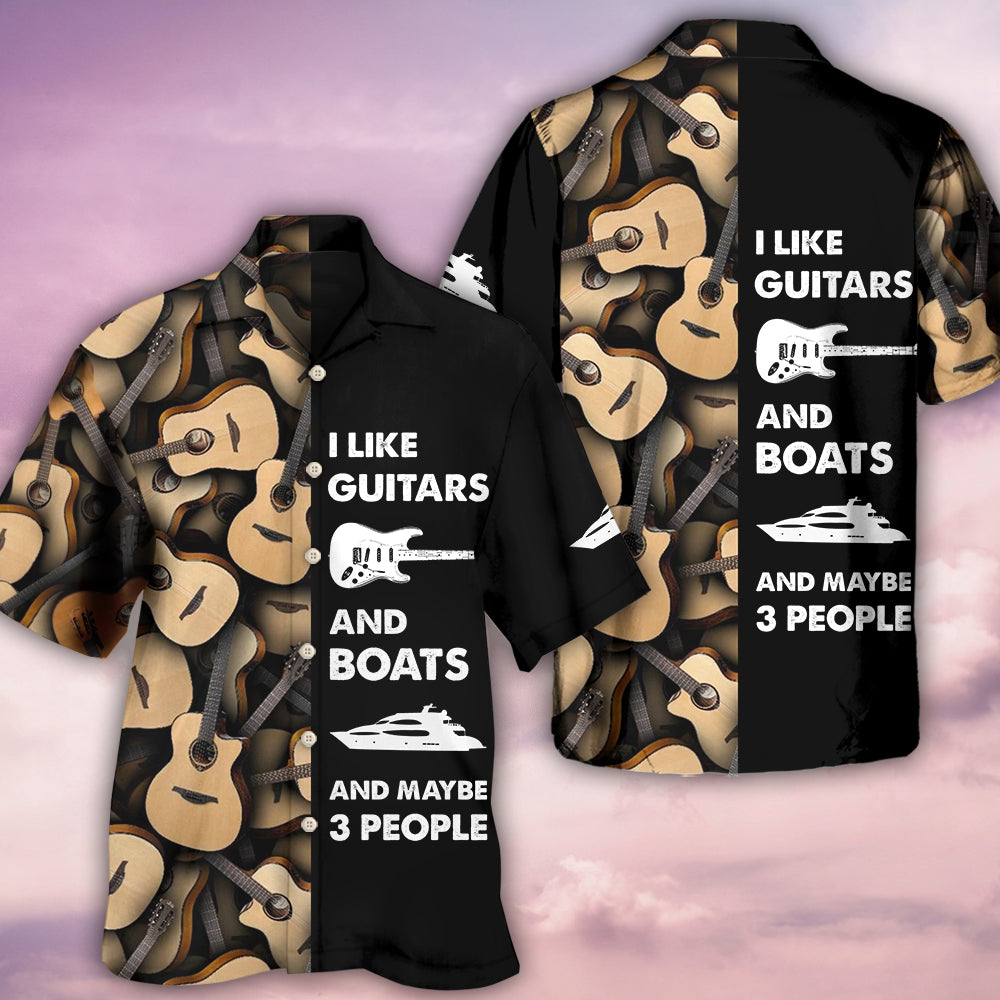 Guitar Boat Hawaiian Shirt Artwork Detail For Resort Trips And Outdoor Activities