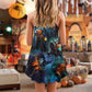 Halloween Skull Pumpkin Night Sky V-Neck Sleeveless Cami Dress For Summer Events And Comfortable Everyday Style