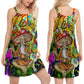 Hippie Mushroom Witch Colorful V-Neck Sleeveless Cami Dress For Creative Events And Casual Warm Weather Wear
