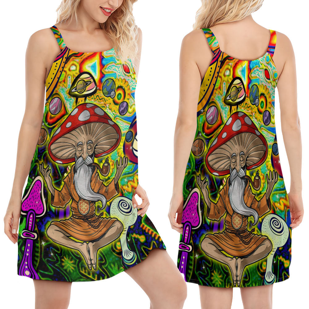 Hippie Mushroom Witch Colorful V-Neck Sleeveless Cami Dress For Creative Events And Casual Warm Weather Wear
