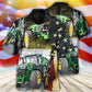 Green Tractor Independence Day US Flag Hawaiian Shirt Design Detail For Beach Days And Holiday Travel