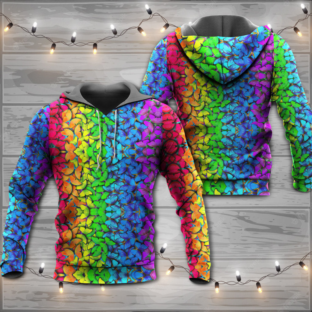 Colorful Rainbow Butterfly Pride Hoodie For Festival Days Community Gatherings And Comfortable Wear