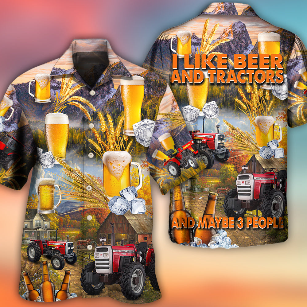 Autumn Beer Tractor Farm Hawaiian Shirt Button Front Artwork For Casual Outings