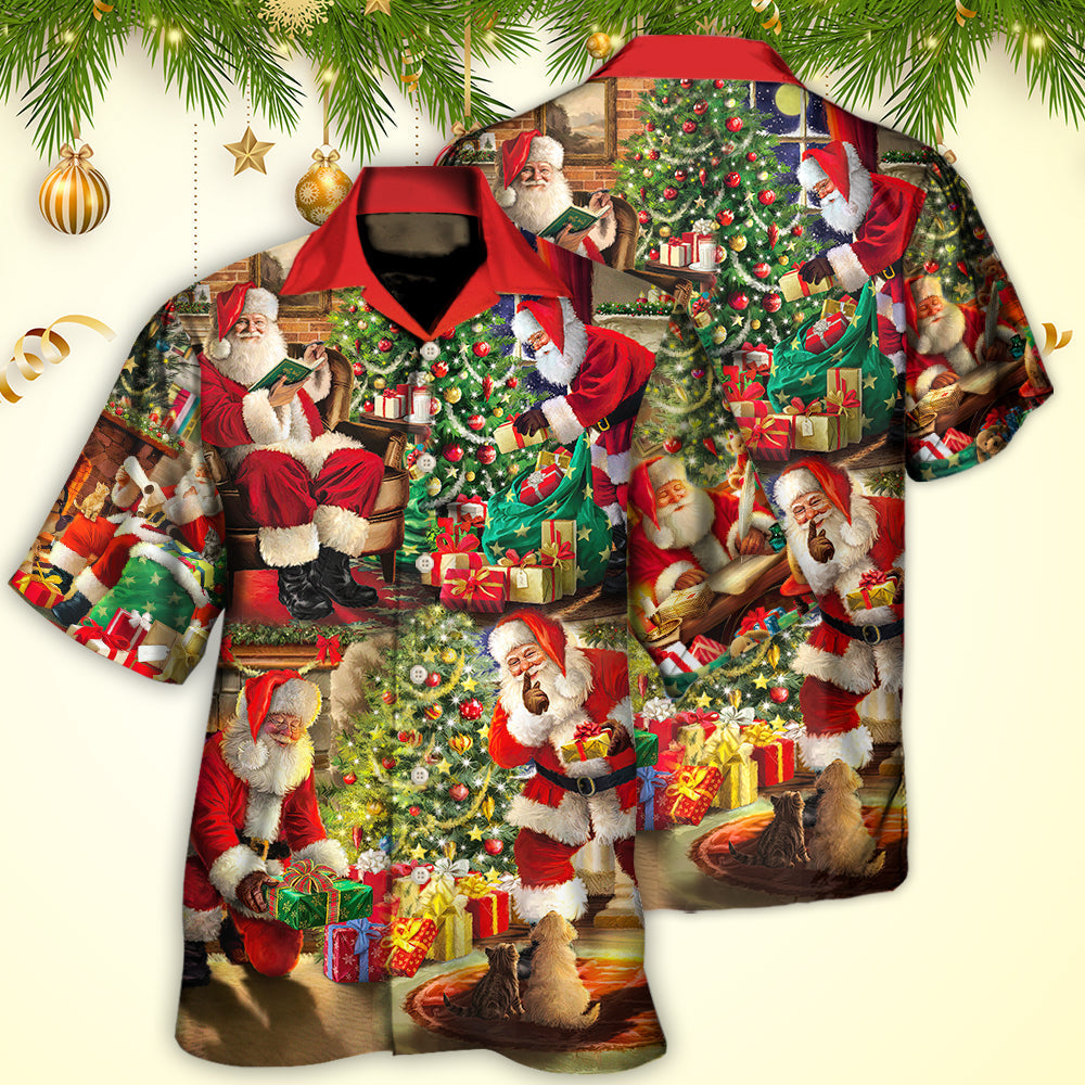 Christmas Santa Hawaiian Shirt Detailed Pattern View For Summer Travel