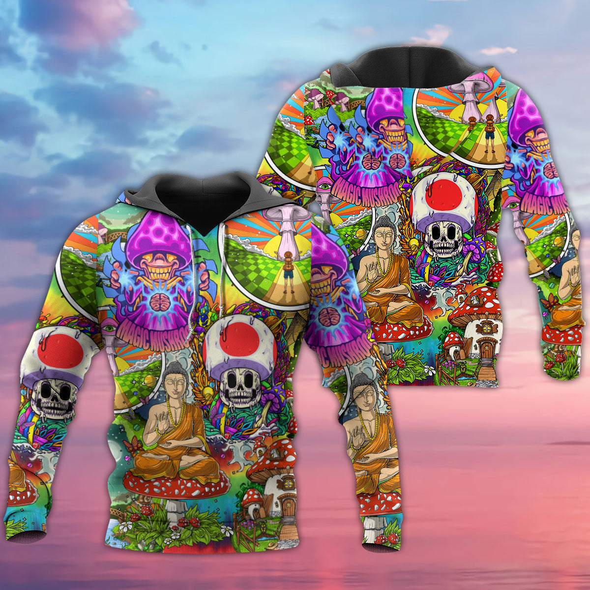 Hippie Colorful Mushroom Peace Hoodie For Festival Days Weekend Adventures And Relaxed Style