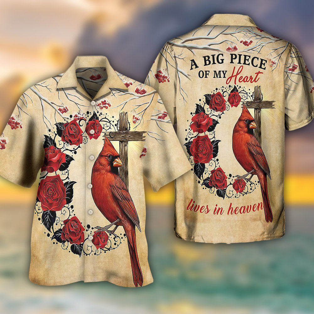 Cardinal Big Piece Heart Heaven Hawaiian Shirt Pattern View For Relaxed Warm Weather Outfits