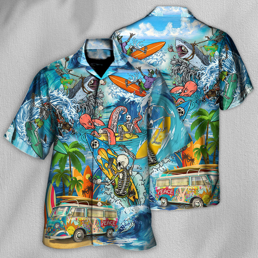 Bohemian Vintage Surf Skull Hawaiian Shirt Pattern View For Relaxed Warm Weather Outfits