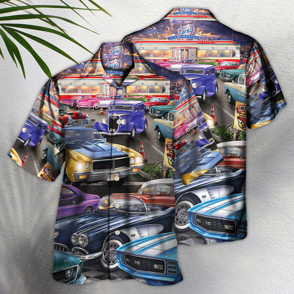 Classic Car Show Hawaiian Shirt Artwork View For Weekend Travel And Beach Style